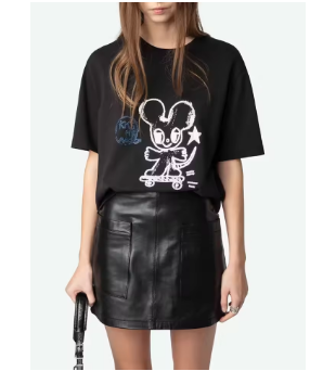 Cartoon Letter Hot Rhinestone Women's O-Neck T-Shirt 2 Colors Lady Short Sleeve Loose Tee and Top 2025 Summer
