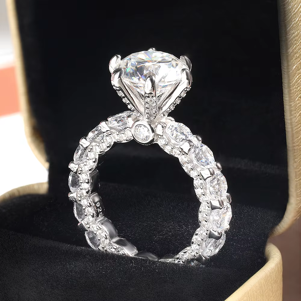 4Carat Moissanite Engagement Rings With Certificate S925 Silver Hidden Halo Diamond Wedding Ring Eternity Band For Women Jewelry