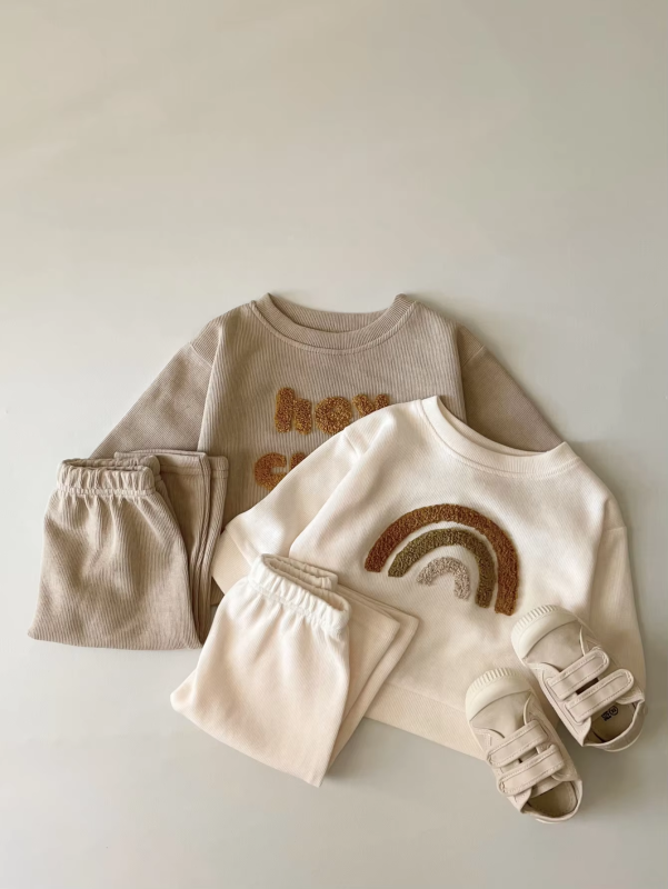 Europe Baby Cotton Kintting Clothing Sets Kids Boys Girls Spring Clothes Loose Tracksuit Pullovers Tops+Pants 2PCS Outfits