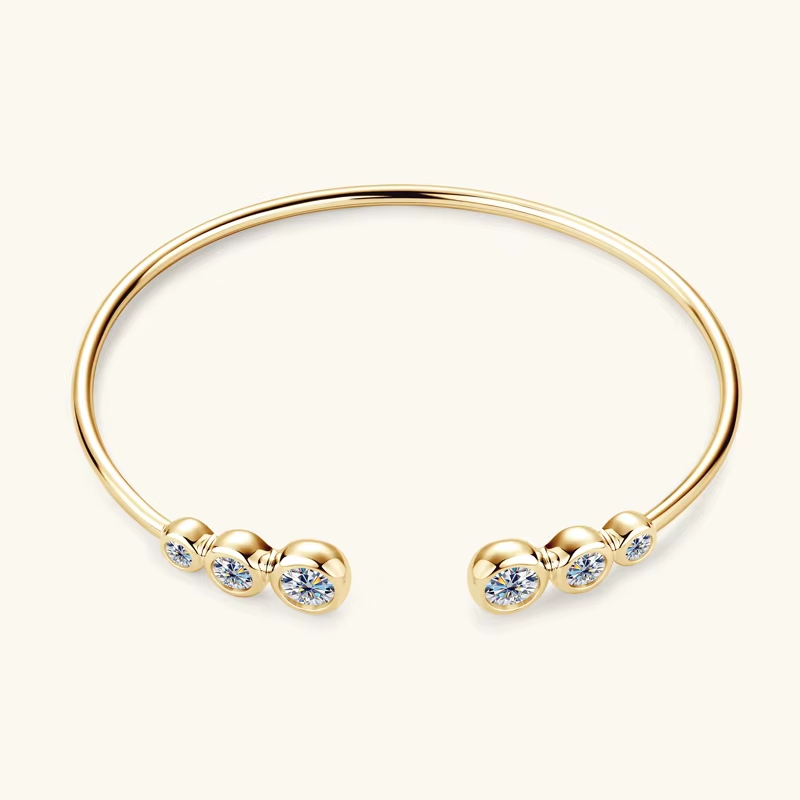 Lnngy Adjustable Cuff Bracelet Original and Pure 925 Sterling Silver Bezel Moissanite Bracelets For Women Opening Wrist Jewelry