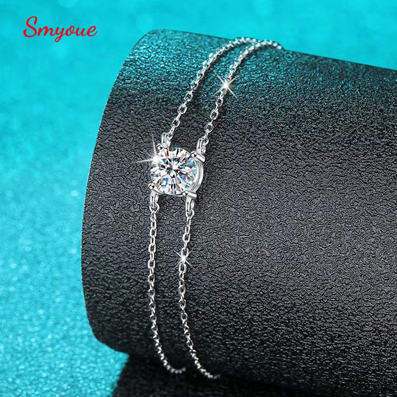 Smyoue 1CT 6.5mm D Color Moissanite Bracelets for Women Classic Four Claw Chain 100% S925 Sterling Silver Sparkling Jewelry GRA