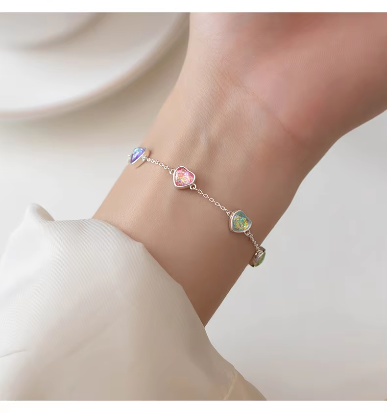 MODIAN 925 Sterling Silver Heart To Heart Colorful Shining CZ Bracelet Adjustable Chain Link For Women Valentine's Day Gifts